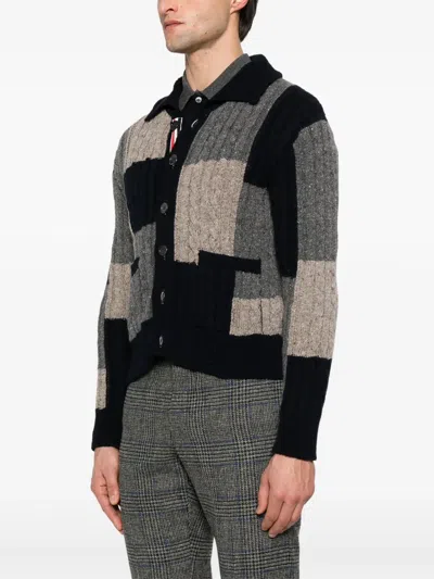Thom Browne Patchwork Cable Knit Cardigan With Button-up Front