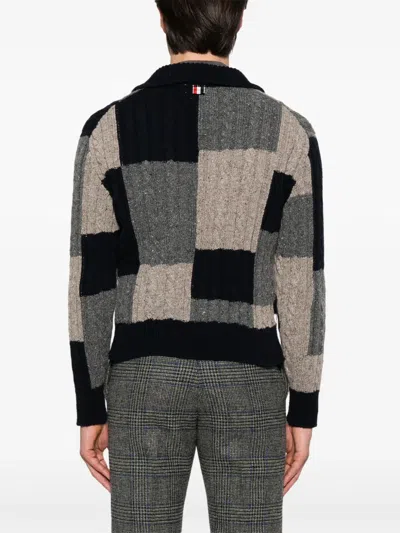 Thom Browne Patchwork Cable Knit Cardigan With Button-up Front