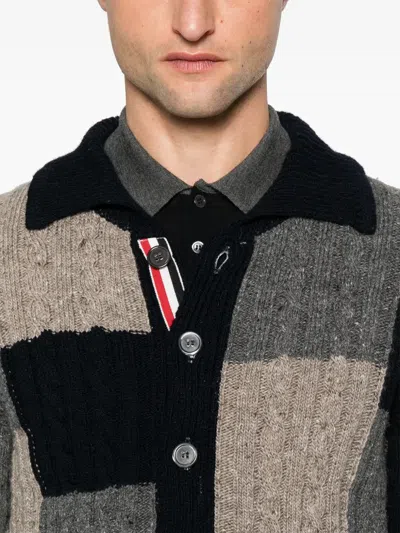Thom Browne Patchwork Cable Knit Cardigan With Button-up Front