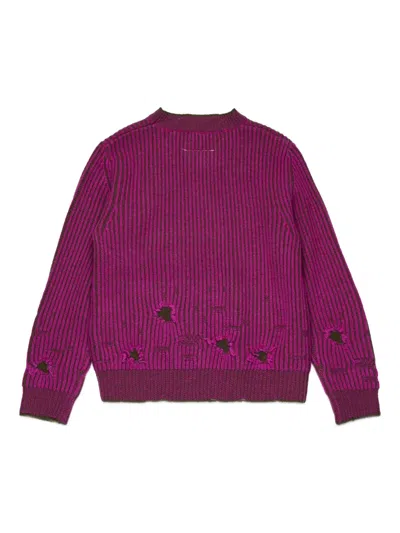 Mm6 Maison Margiela Pullover In Lana A Coste Con Rotture