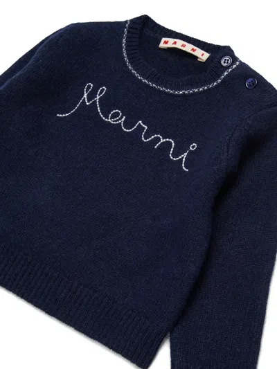 Marni Pullover Mit Logo-stickerei In Blue
