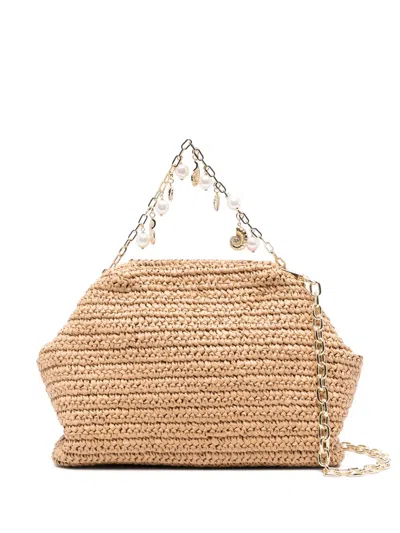 Self-portrait Charm-detail Raffia Clutch Bag