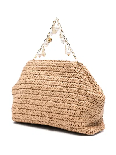 Self-portrait Charm-detail Raffia Clutch Bag