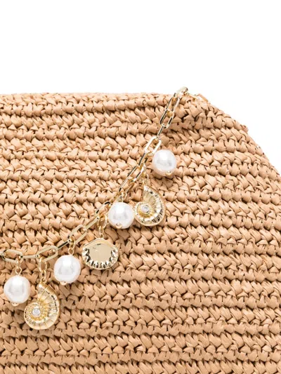 Self-portrait Charm-detail Raffia Clutch Bag