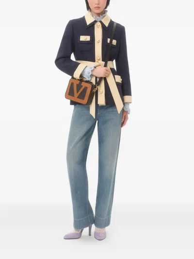 Valentino Blue/ivory Jacket With Belt In Animal Print