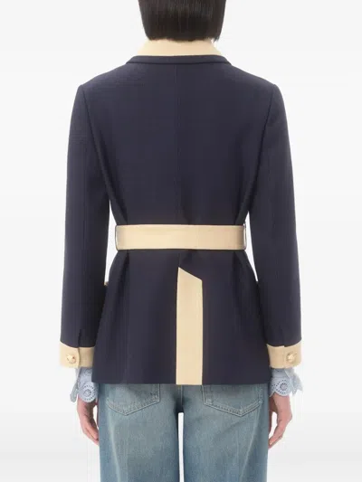 Valentino Blue/ivory Jacket With Belt In Animal Print