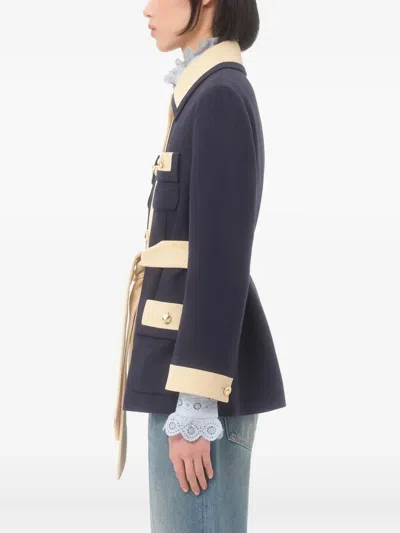 Valentino Blue/ivory Jacket With Belt In Animal Print