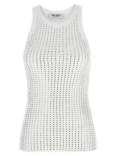 Attico Ribbed Jersey Tank Top With Rhinestones In White