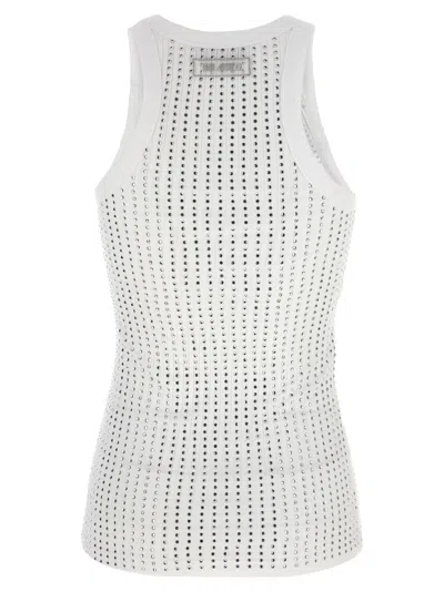 Attico Ribbed Jersey Tank Top With Rhinestones In White