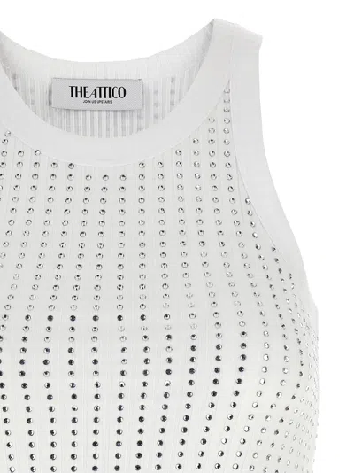 Attico Ribbed Jersey Tank Top With Rhinestones In White