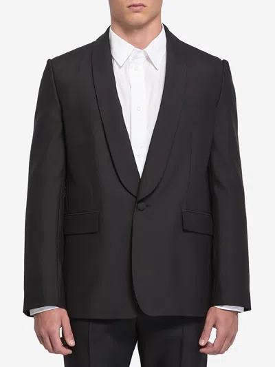 Loewe Tailored Wool Silk Jacket With Shawl Lapel In Black