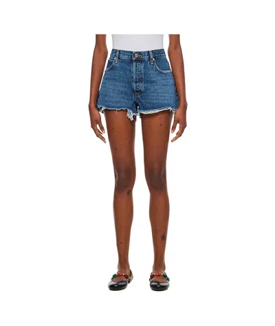Frame Denim Shorts With Belt Loops In Blue