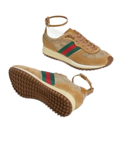 Gucci Women Re-motion Suede Low-top Sneakers In Brown