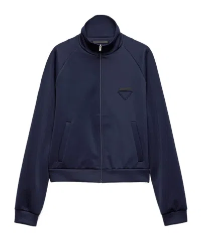 Prada Zippered Technical Fabric Jacket In Blue