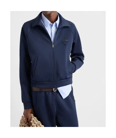 Prada Zippered Technical Fabric Jacket In Blue