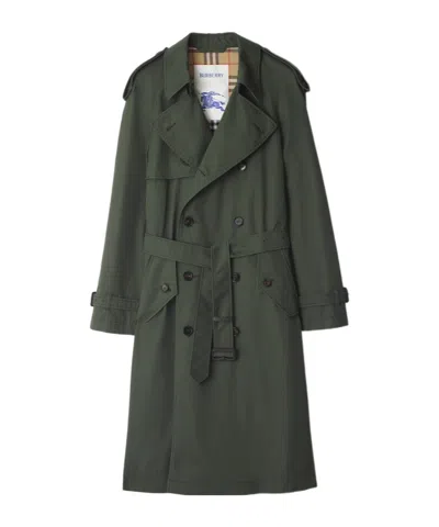 Burberry Mid-length Gabardine Trench Coat In Green