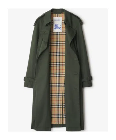Burberry Mid-length Gabardine Trench Coat In Green
