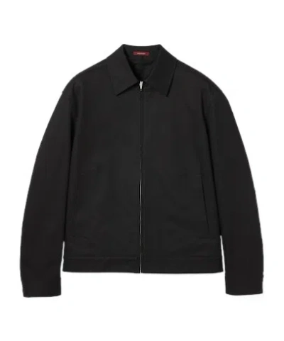 Gucci Men Black Jacket With Classic Collar And Web Motif On The Waist In Cotton Man In Black