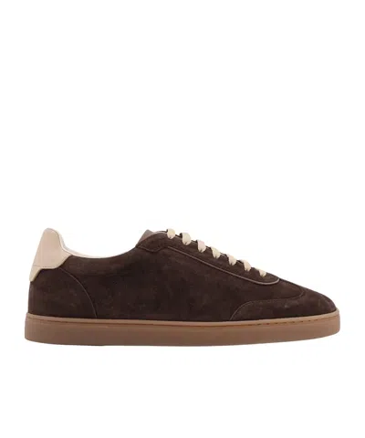 Brunello Cucinelli Suede Low-top Sneakers Contrast Detail In Brown