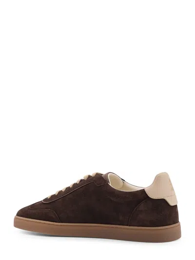 Brunello Cucinelli Suede Low-top Sneakers Contrast Detail In Brown