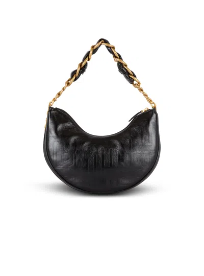 Balmain 1945 Soft Moon Bag In Crinkled Calfskin Leather Embossed With A Pb Labyrinth Monogram