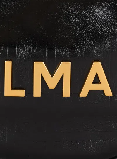 Balmain 1945 Soft Moon Bag In Crinkled Calfskin Leather Embossed With A Pb Labyrinth Monogram