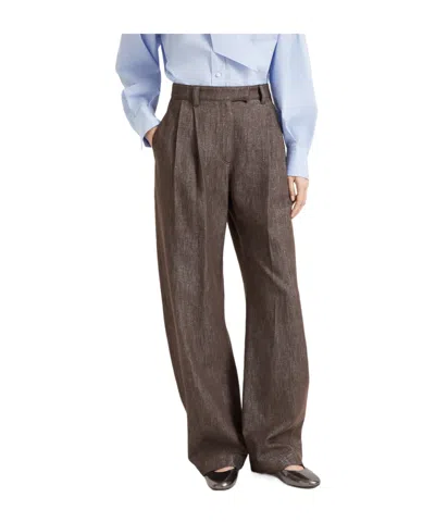 Brunello Cucinelli Denim Trousers Featuring Lurex Profile In Brown