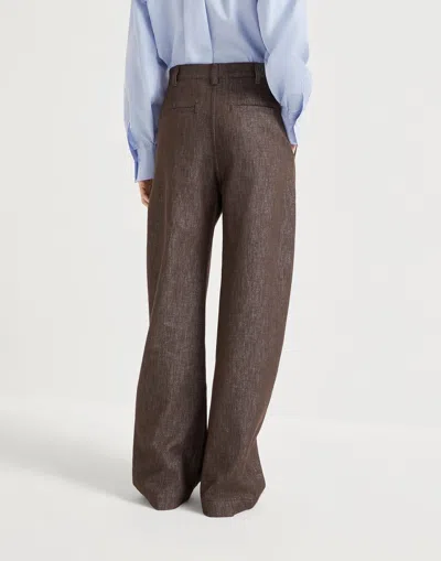Brunello Cucinelli Denim Trousers Featuring Lurex Profile In Brown