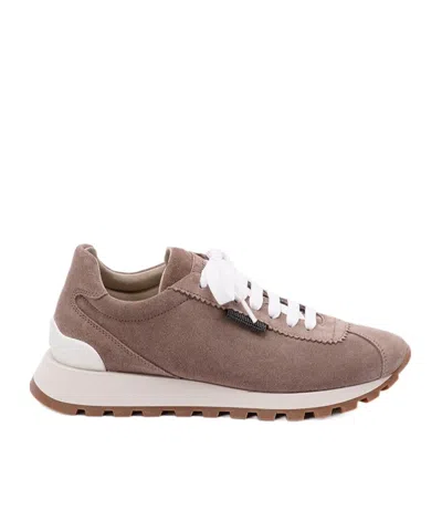 Brunello Cucinelli Women Suede Sneakers In Brown
