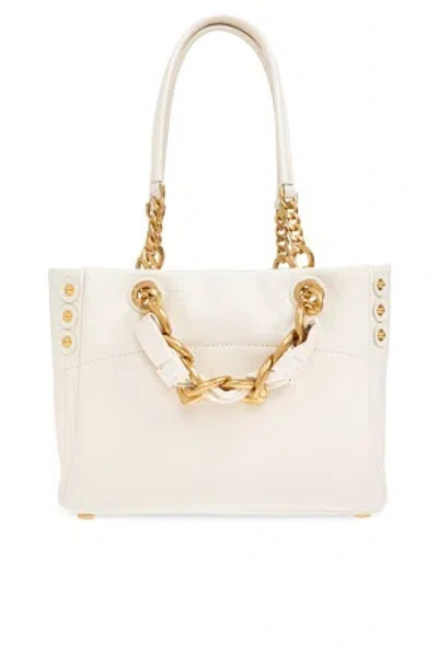 Balmain Small Crinkled Leather Tote Bag With Eyelet Embellishments In Neutral