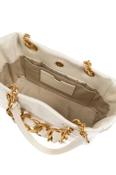 Balmain Small Crinkled Leather Tote Bag With Eyelet Embellishments In Neutral