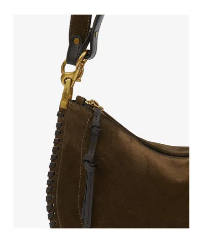 Isabel Marant Suede-finish Soft Zip Shoulder Bag With Decorative Stitching In Brown