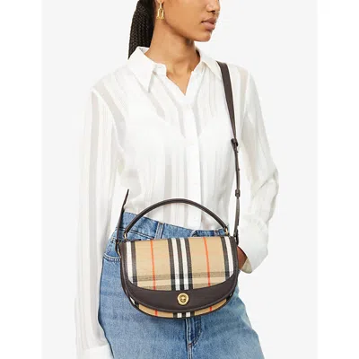 Burberry Women Highlands Crossbody Bag With Check Motif In Multi
