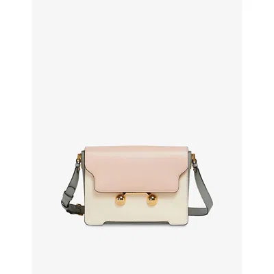 Marni Light Pink, White And Grey Leather Trunkaroo Medium Shoulder Bag In Multi