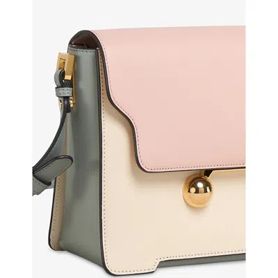 Marni Light Pink, White And Grey Leather Trunkaroo Medium Shoulder Bag In Multi