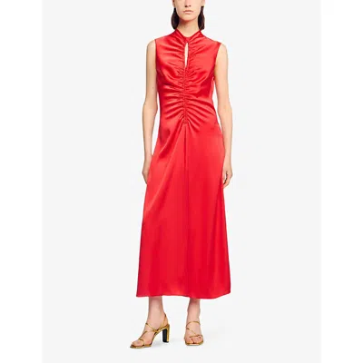 Sandro Womens Red Cut-out Draped Satin Midi Dress