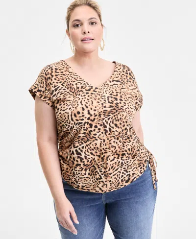 Inc International Concepts Plus Size Printed Side-tie Top, Exclusively At Macy's In Animal Print