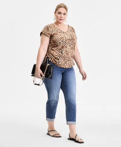 Inc International Concepts Plus Size Printed Side-tie Top, Exclusively At Macy's In Animal Print