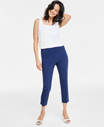 Inc International Concepts Womens Tummy Control Pull On Capri Pants 0p 28w Created For Macys In Blue