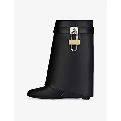 Givenchy Shark Lock Ankleboot Low Heels Ankle Boots In Black Leather In Black