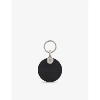 Tom Ford Mens Black Press Stud Leather Keyring