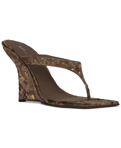 Jeffrey Campbell Romee-f Sculpted Wedge Thong Sandals In Brown