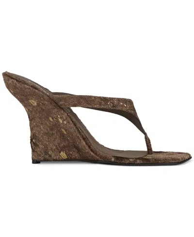 Jeffrey Campbell Romee-f Sculpted Wedge Thong Sandals In Brown