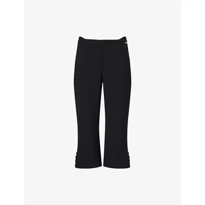 Victoria Beckham Buttoned Cuff Cropped Wool Trousers In Black