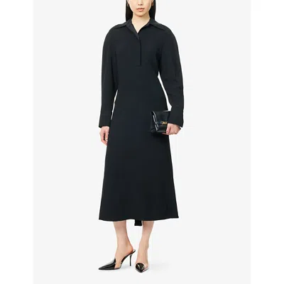Victoria Beckham Women Black Long Sleeve Polo Collar Midi Dress, Xs Luxury Dresses For Women Darveys In Black