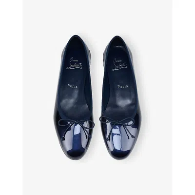 Christian Louboutin Almond Toe Bow Detail Patent Leather Ballerina Shoes In Blue