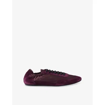 Prada Re-nylon And Suede Collapse Sneakers In Burgundy