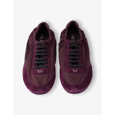Prada Re-nylon And Suede Collapse Sneakers In Burgundy
