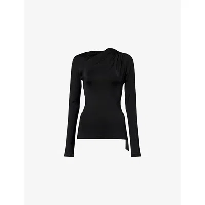 Victoria Beckham Asymmetric Cut Out Crewneck Top In Black