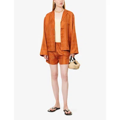 Totême Womens Terracotta Embroidered Monogram Embroidered Silk Pyjama Shorts In Brown